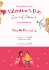 Pink and red flat illustration romantic valentine's day greeting card