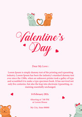 Fototapeta na wymiar Pink and red flat illustration romantic valentine's day greeting card