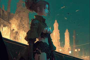 Fototapeta premium Cyberpunk Girl, Anime, Character Design, Concept Art, Beautiful Girl, Generative AI