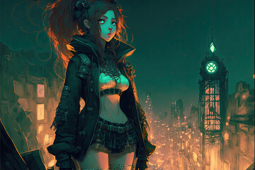 Obraz premium Cyberpunk Girl, Anime, Character Design, Concept Art, Beautiful Girl