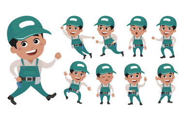Worker with different poses. vector