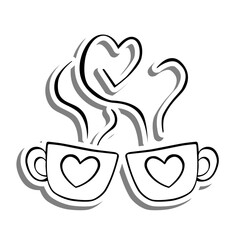 Monochrome Hot Coffee Cup on white silhouette and gray shadow. Vector illustration Valentine Theme for decoration or any design.