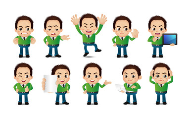 Business person in different positions set