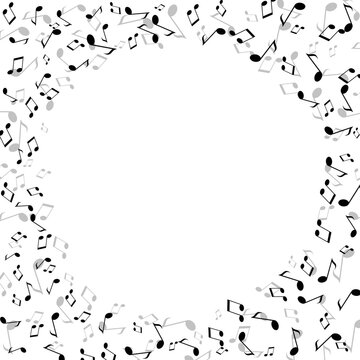 Frame of music notes on white background