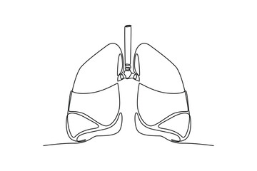 Single one line drawing lungs anatomy. Human organ concept. Continuous line draw design graphic vector illustration.