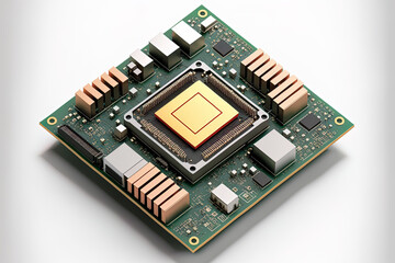 Obraz premium isometric processor microchip of an electronic motherboard on a white background. Generative AI