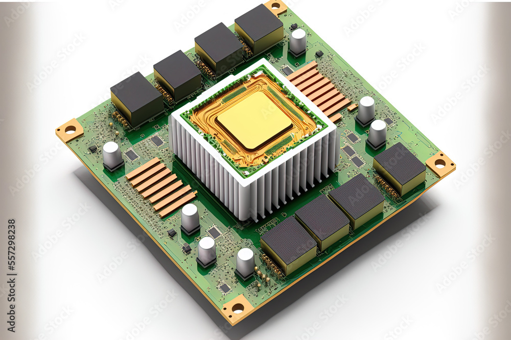 Aufkleber isometric processor microchip of an electronic motherboard on a white background. generative ai