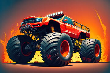 Sport cars are SUVs with enormous wheels. Image of a monster truck. Generative AI - obrazy, fototapety, plakaty