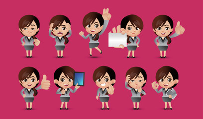 Business person in different positions set