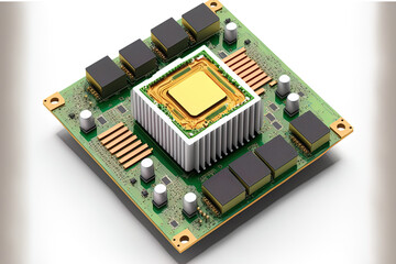 isometric processor microchip of an electronic motherboard on a white background. Generative AI