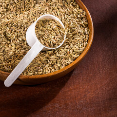Foeniculum vulgare - Dried organic fennel seeds in the spoon