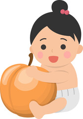 Cute baby with healthy peach, comic cartoon vector character