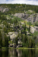 Naklejka premium Wooded Mountain Along the Lake