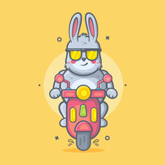 cool rabbit animal character mascot riding scooter motorcycle isolated cartoon in flat style design