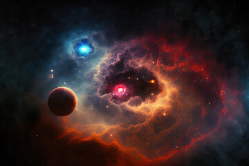 Obraz na płótnie Canvas outer space galaxy nebula with stars and planets. Generative AI