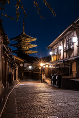 Pagoda of Toji at night in Kyoto, Japan