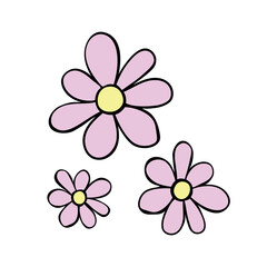 Flowers icon. Simple outline pink vector illustration clip art in doodle flat style, isolated on white background