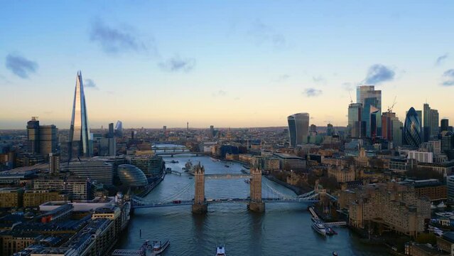 Aerial view over Tower Bridge and the city of London - travel photography