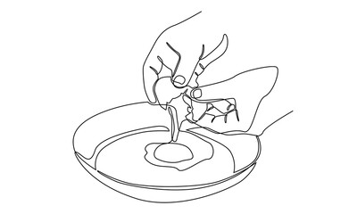 Continuous line of fried egg on a pan