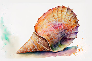 Illustration of a seashell in watercolor, isolated on a white backdrop. Generative AI