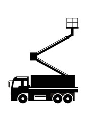 Bucket boom truck. Simple illustration in black and white.