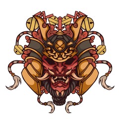 Obraz premium a Japanese samurai mask design and some of its decorations