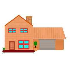 Vector House Design with brown color of the building structure and light blude windows.