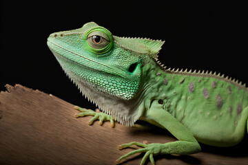 Obraz premium Basiliscus plumifrons, a green crested lizard. Generative AI