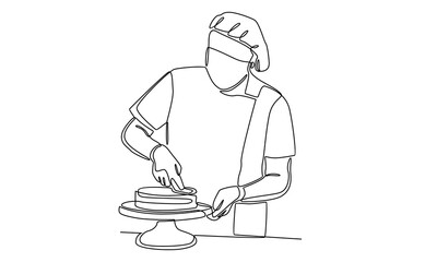 continuous line of chef baking and decorating cake