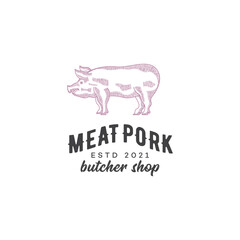 Pork shop logo, vector simple illustration isolated on white background set of different pork logo, black and red logos about the pork store