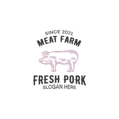 Pork shop logo, vector simple illustration isolated on white background set of different pork logo, black and red logos about the pork store