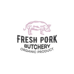 Pork shop logo, vector simple illustration isolated on white background set of different pork logo, black and red logos about the pork store