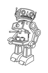 Robot coffee machine coloring book illustration vector