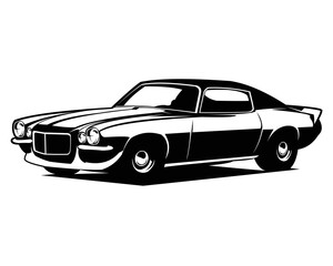 Fototapeta na wymiar 1970 chevy camaro silhouette. isolated white background view from side. Best for badge, emblem, icon, sticker design, car industry. available in eps 10.