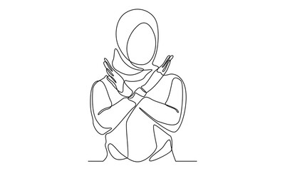 continuous line of Arabian woman crossing arms and saying no gesture