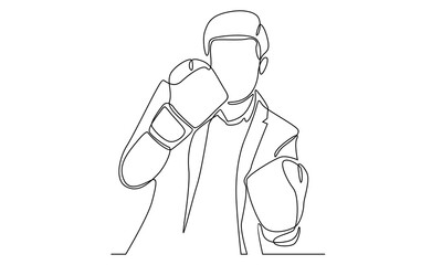 Continuous line of businessmen with boxing gloves