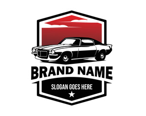 Fototapeta premium 1970 old chevy camaro silhouette. isolated white background view from side. Best for badge, emblem, logo, icon, sticker design, car industry. available in eps 10.