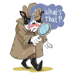 Digital illustration hand drawing of cat caracter detektive expression.  perfect for social media icon.