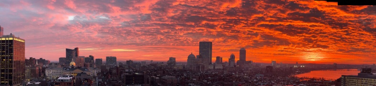 Boston skyline sunset panorama from West End