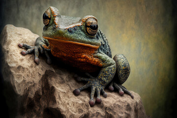 Frog with Borneo ears on a stone. Generative AI