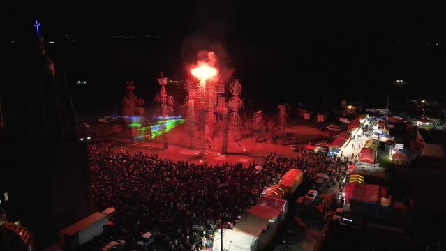 Holiday with firework on night sky background. Slow motion of amazing show for excellent intro in Almoloya, Mexico.