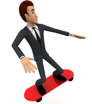 3d man jumping with red skateboard concept