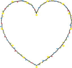 Christmas lights string valentines day heart shape isolated background