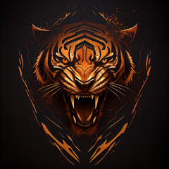 Tiger roaring emblem generative art