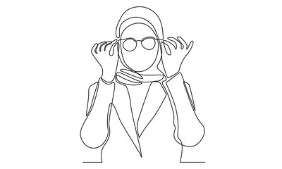 continuous line of hijab woman wearing eyeglasses