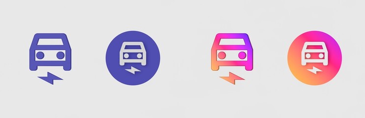 EV, Electric car isolated on background, sign, icon, symbol, 3d rendering.