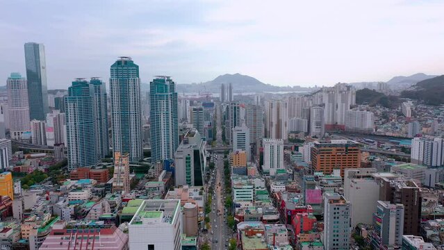 [korea drone footage] Busan city landscape