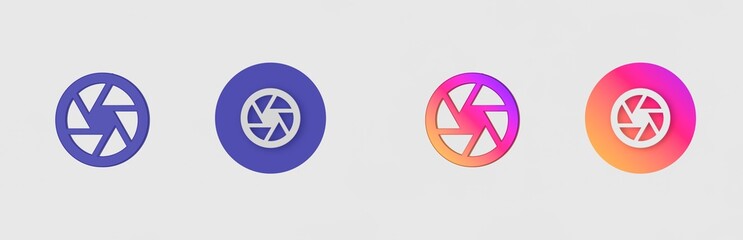 Lens, Camera isolated on background, sign, icon, symbol, 3d rendering.