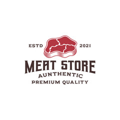 labels badges emblems and logo design elements for meat store or butchery market, vector vintage badge label of steak house, bistro, beef, restaurant, grilled food and cafe