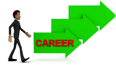 3d man walking in direction of arrow with career text concept